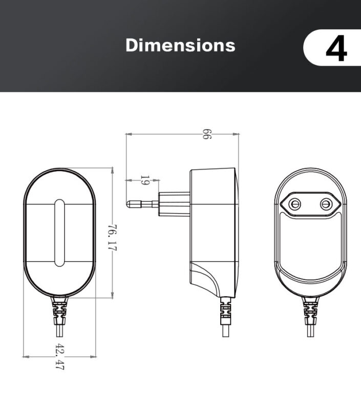 12V 1.5A 18W Wall Power Supply Adapter dimensions