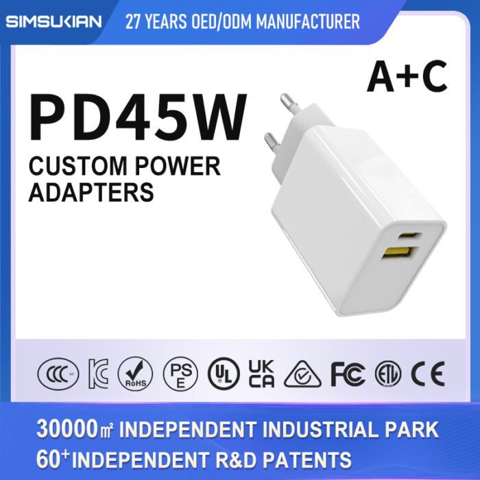 PD45W A+C Mini USB Wall Charger for Travel and Home Use