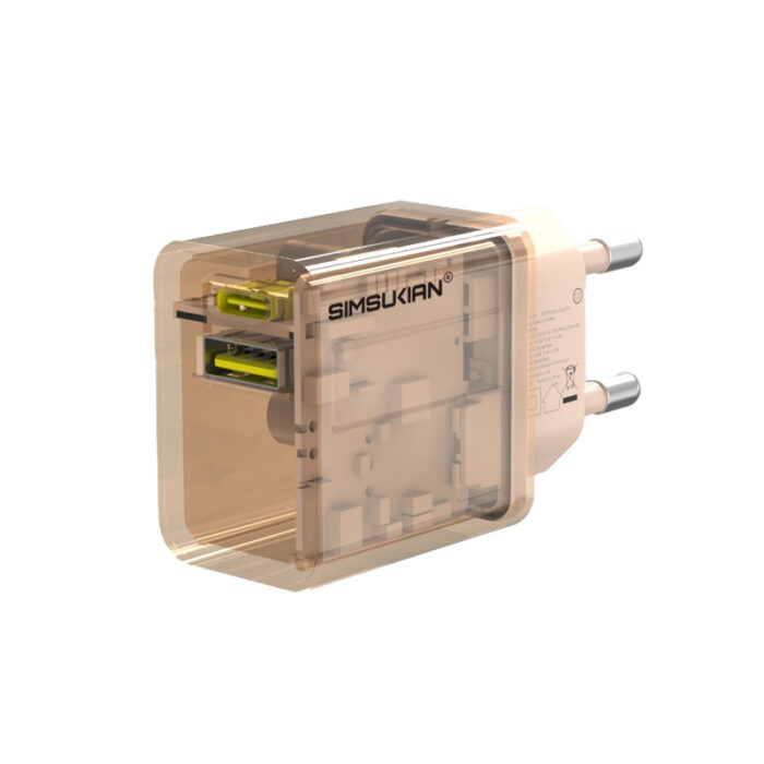 Brown Transparent Cover USB-C and USB-A Dual Port Fast-Charging Charger