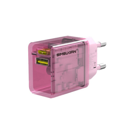 Multiple Protection Dual Port Pink Transparent Cover EU Spec Charger