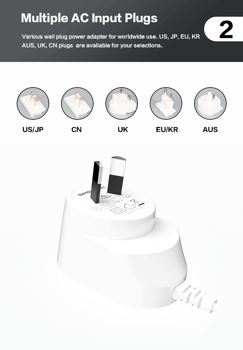 multi-watt AC power adapter designed for different plug